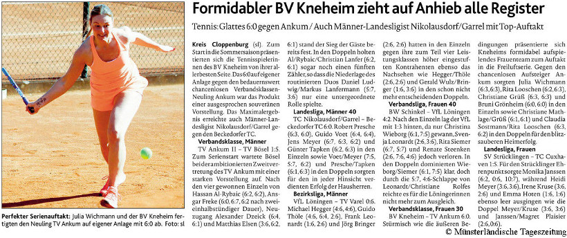 Damen 30: Kneheim - Ankum 6:0 (MT 12.05.2016)