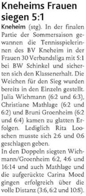 Damen 30: Schinkel - Kneheim 1:5 (MT 15.09.2022)